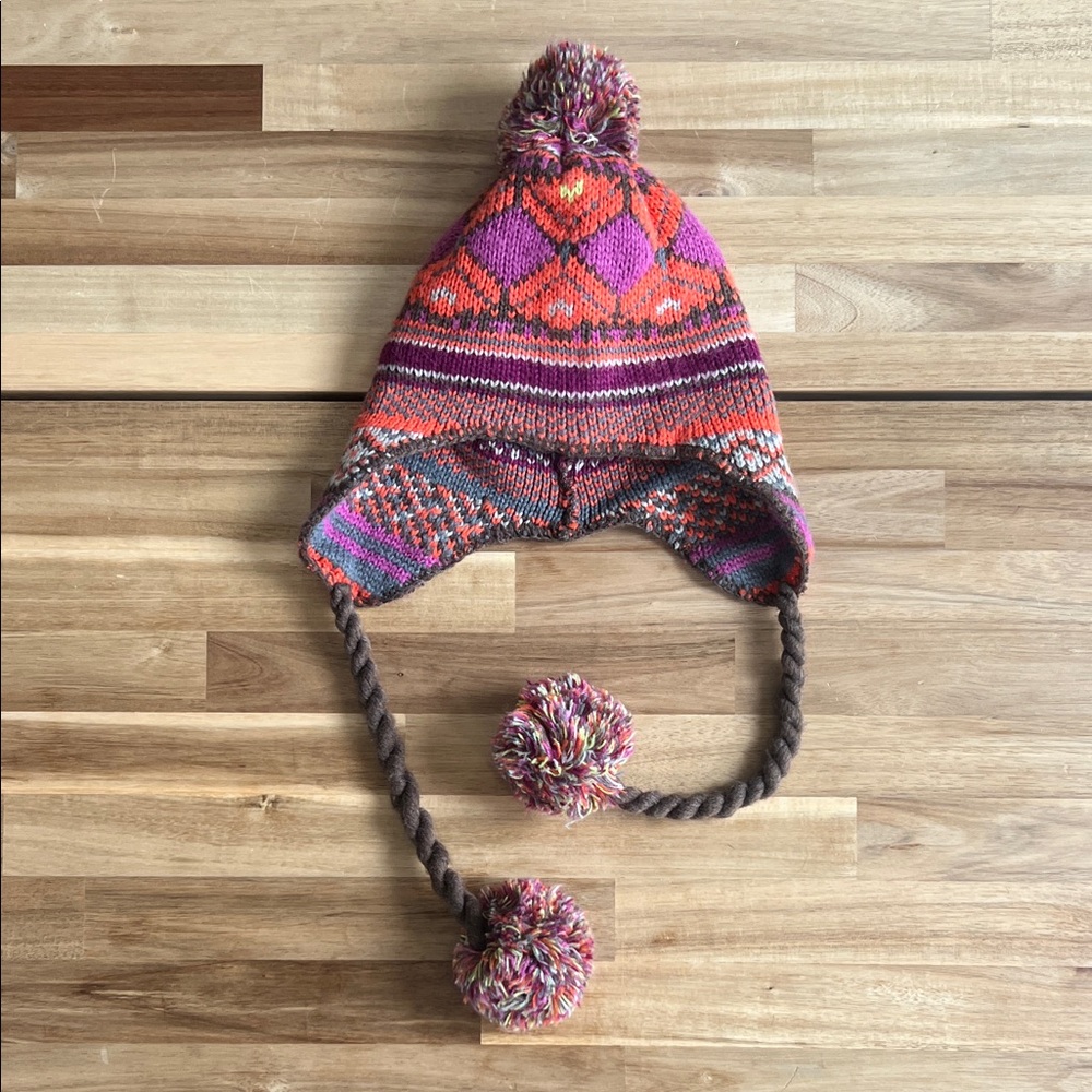 Old Navy Kids Pom-Pom Earflap Hat in Pink & Orange